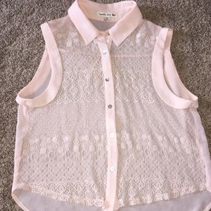 Button down lace tank top